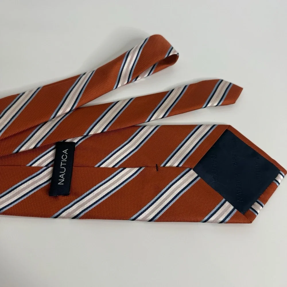 NWOT Nautica Men's Silk Necktie Stripe‎ Orange 3 7/8